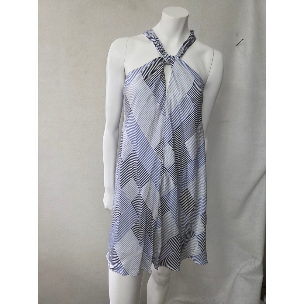Banana Republic Blue‎ White Striped Silk Halter Mini Dress XXS Nautical Coastal